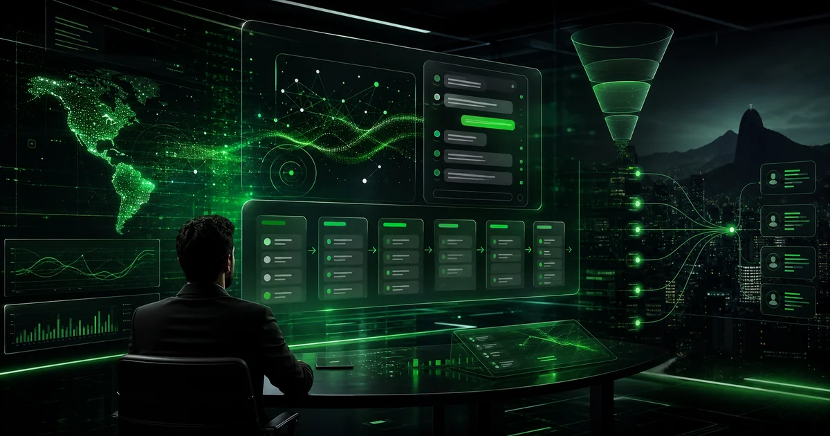 Dashboard oscuro de sprint SEO para motores de IA con señales de ChatGPT, Gemini, CRM y pipeline B2B en México